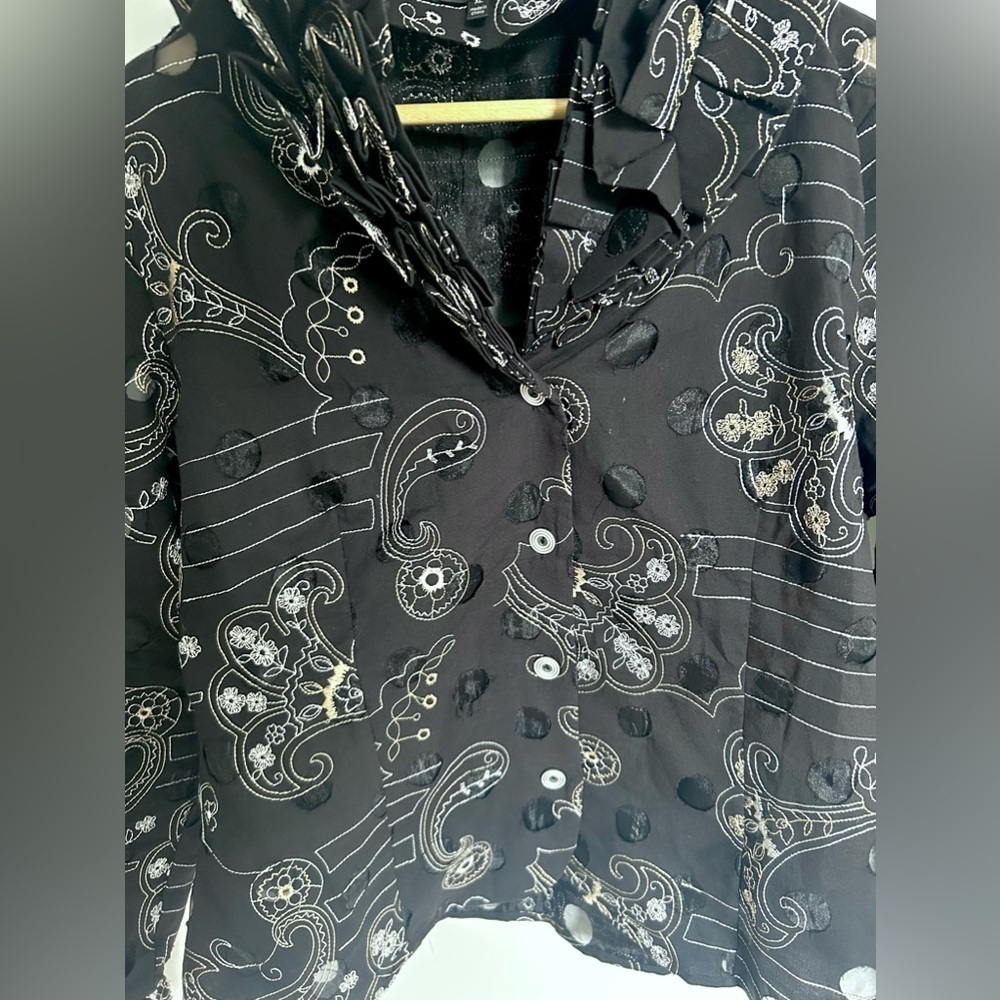 Samuel Dong Ruffled neck Button Jacket Artsy Textured Blouse - Picture 2 of 11